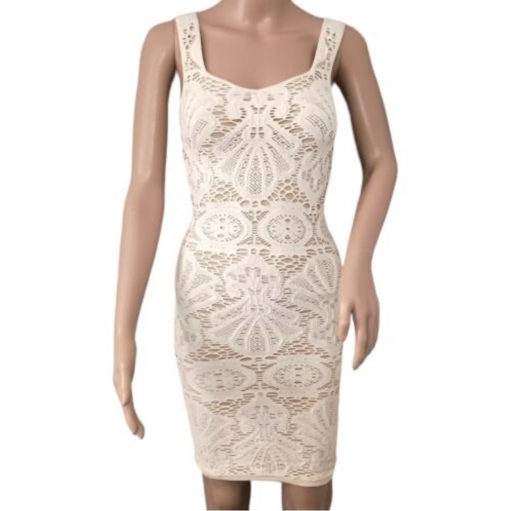 Intimately Free People Crochet Dress M/L Medallion Lace Bodycon Turtle Dove